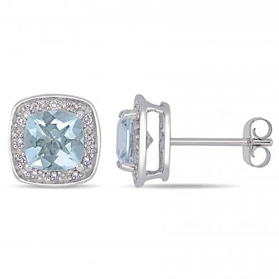 Julianna B 10K White Gold Aquamarine & 0.10CTW Diamond Halo Earrings