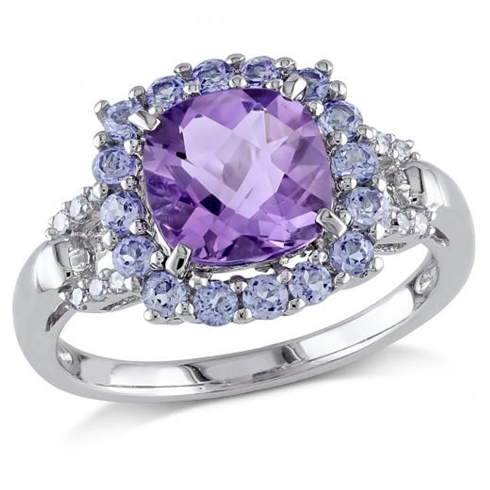 Julianna B Sterling Silver Amethyst Tanzanite & 0.06CT Diamond Fashion Ring