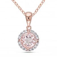 Julianna B Sterling Silver Morganite & 0.10CTW Diamond Halo Pendant with Chain
