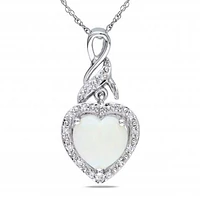Julianna B Sterling Silver Opal & Diamond Heart Twist Pendant with Chain