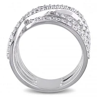 Julianna B Sterling Silver White Topaz Crossover Split Shank Ring