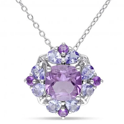 Julianna B Sterling Silver Amethyst & Tanzanite Quatrefoil Floral Pendant