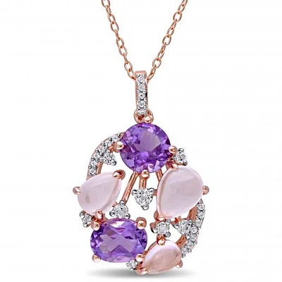 Julianna B Sterling Silver Amethyst Rose Quartz & White Topaz Pendant
