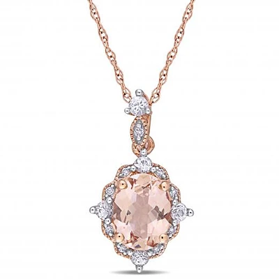 Julianna B 10K Rose Gold Morganite White Sapphire & Diamond Accent Drop Pendant