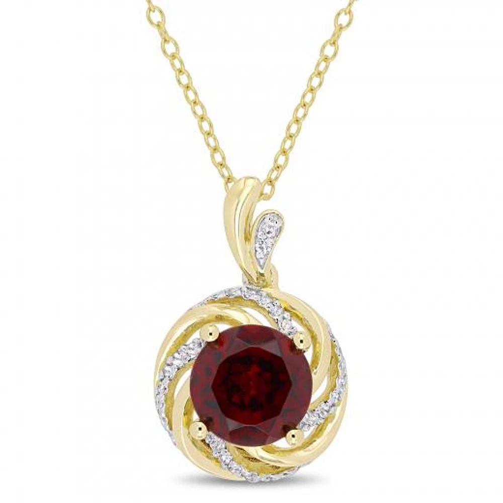 Julianna B Sterling Silver Garnet White Topaz & Diamond Pendant with Chain