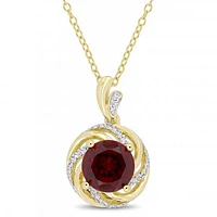 Julianna B Sterling Silver Garnet White Topaz & Diamond Pendant with Chain