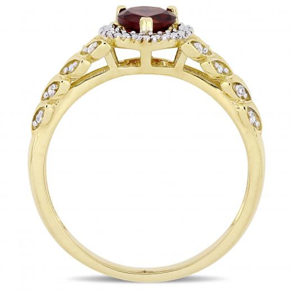 Julianna B 10K Yellow Gold Garnet & 0.05CTW Diamond Fashion Ring