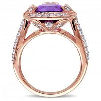 Julianna B Sterling Silver Amethyst White Topaz & 0.05CTW Diamond Ring