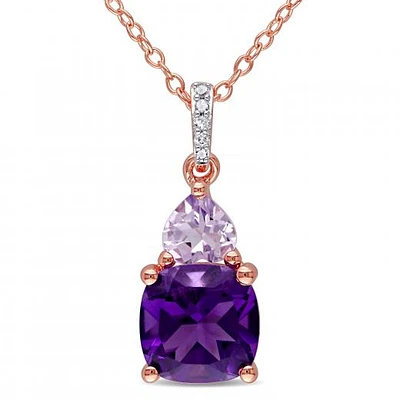 Julianna B Sterling Silver Amethyst Rose De France & Diamond Pendant
