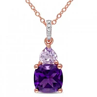 Julianna B Sterling Silver Amethyst Rose De France & Diamond Pendant