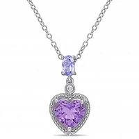 Julianna B Sterling Silver Amethyst, Tanzanite & 0.017CTW Diamond Heart Pendant