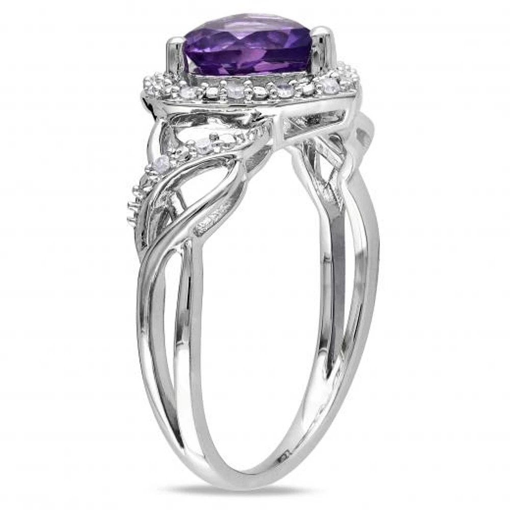 Julianna B Sterling Silver Amethyst & 0.10CTW Diamond Fashion Ring