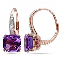Julianna B 10K Rose Gold Amethyst & Diamond Leverback Earrings