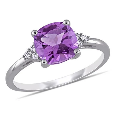 Julianna B 10K White Gold Amethyst & 0.06CTW Diamond Fashion Ring
