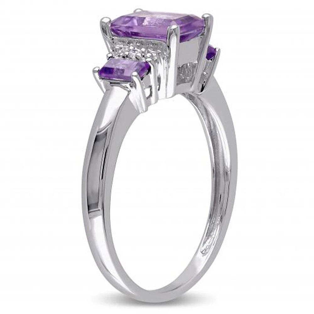 Julianna B 10K White Gold Amethyst & 0.02CTW Diamond Fashion Ring