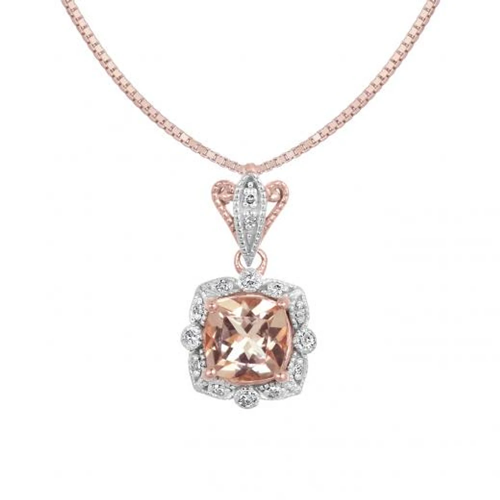 10K Rose Gold Morganite & Diamond Pendant with Chain