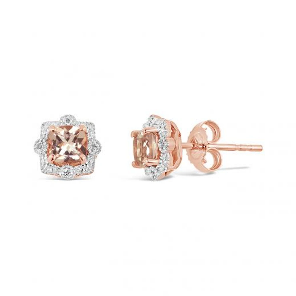 10K Rose Gold Morganite & Diamond Earrings