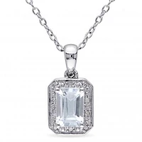 Julianna B Sterling Silver Aquamarine & Diamond Pendant with Chain