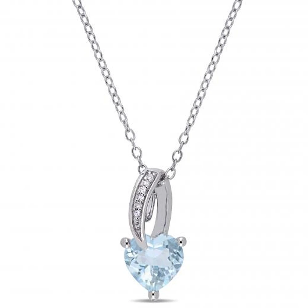 Julianna B Sterling Silver Aquamarine & Diamond Heart Pendant with Chain