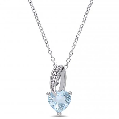 Julianna B Sterling Silver Aquamarine & Diamond Heart Pendant with Chain
