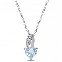 Julianna B Sterling Silver Aquamarine & Diamond Heart Pendant with Chain