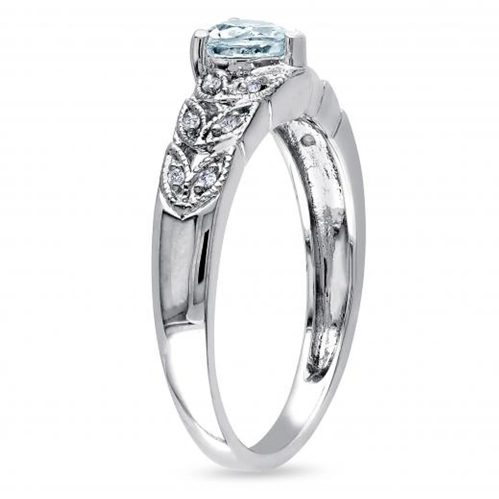 Julianna B Sterling Silver Aquamarine & 0.05CTW Diamond Heart Ring