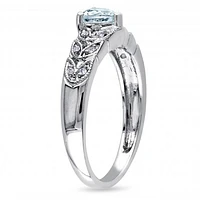 Julianna B Sterling Silver Aquamarine & 0.05CTW Diamond Heart Ring