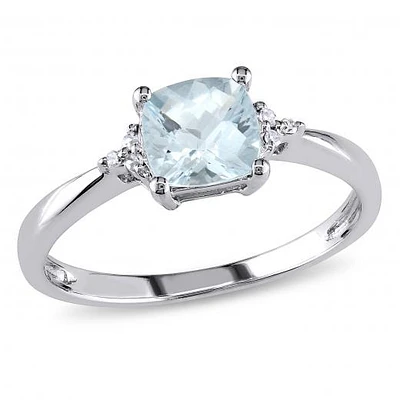 Julianna B 10K White Gold Aquamarine & 0.02CTW Diamond Fashion Ring