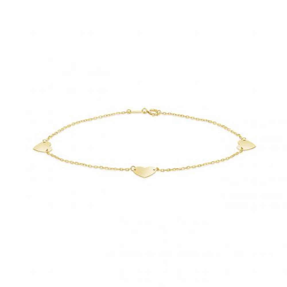 10K Yellow Gold Hearts Bracelet