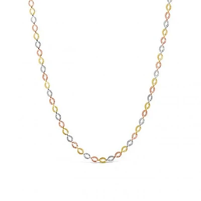 10K Yellow White and Rose Gold Diamond Cut Links Necklace