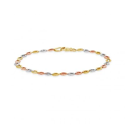 10K Yellow White and Rose Gold Diamond Cut Links Bracelet