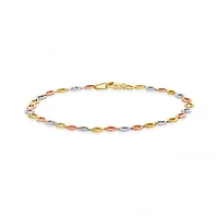 10K Yellow White and Rose Gold Diamond Cut Links Bracelet