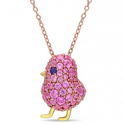 Julianna B Sterling Silver Created Blue & Created Pink Sapphire Bird Necklace