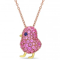 Julianna B Sterling Silver Created Blue & Created Pink Sapphire Bird Necklace