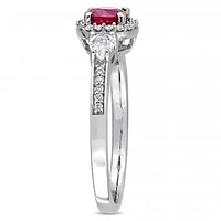 Julianna B 14K White Gold Ruby White Sapphire & 0.12CT Diamond Halo Ring
