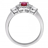 Julianna B 14K White Gold Ruby White Sapphire & 0.12CT Diamond Halo Ring