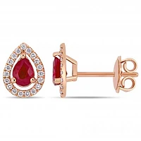 Julianna B 14K Rose Gold Ruby & 0.20CTW Diamond Teardrop Halo Stud Earrings