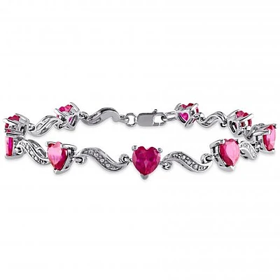 Julianna B Sterling Silver Heart Shaped Created Ruby & Diamond Bracelet