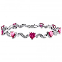 Julianna B Sterling Silver Heart Shaped Created Ruby & Diamond Bracelet
