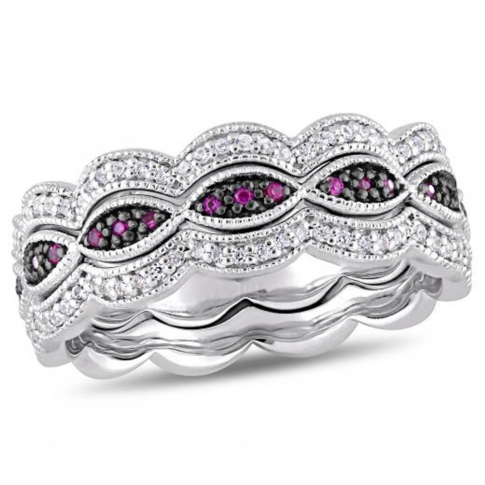 Julianna B Sterling Silver Created Ruby & Created White Sapphire Stackable Ring
