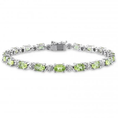 Julianna B Sterling Silver Peridot & Diamond 7.25" Bracelet