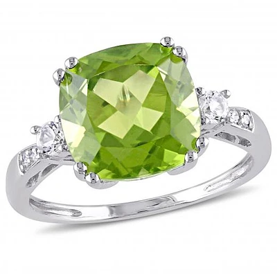 Julianna B 10K White Gold Peridot Diamond & Created Sapphire Ring