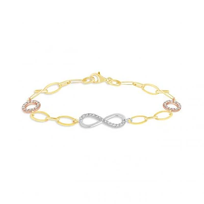 10K Yellow Gold White Gold and Rose Gold Cubic Zirconia Infinity Bracelet