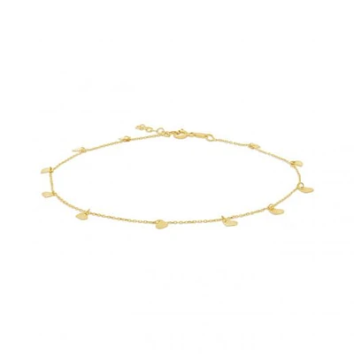 10K Yellow Gold 10+1" Heart Anklet