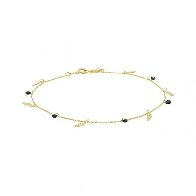 10K Yellow Gold Black CZ 10+1" Leaf Anklet