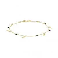 10K Yellow Gold Black CZ 10+1" Leaf Anklet