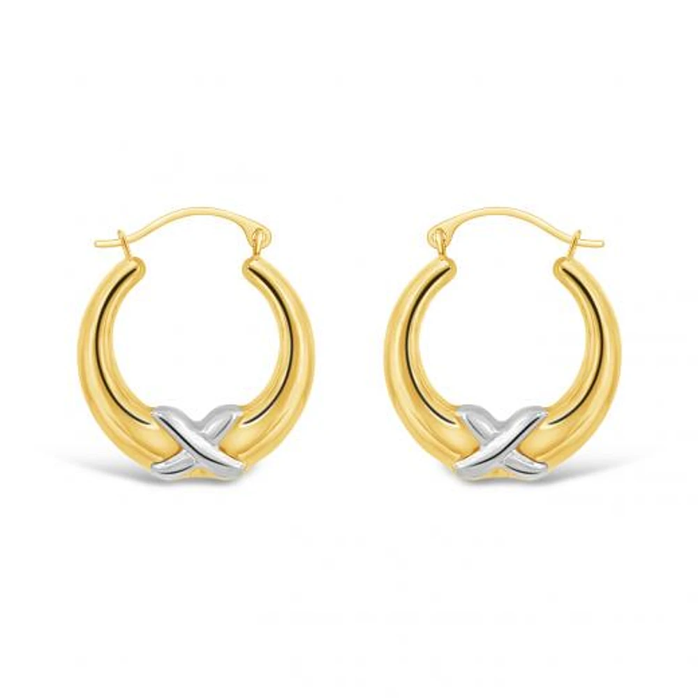 10K Yellow and White Gold Kiss Creole Earrings