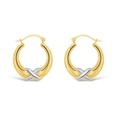 10K Yellow and White Gold Kiss Creole Earrings