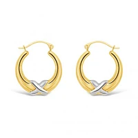10K Yellow and White Gold Kiss Creole Earrings