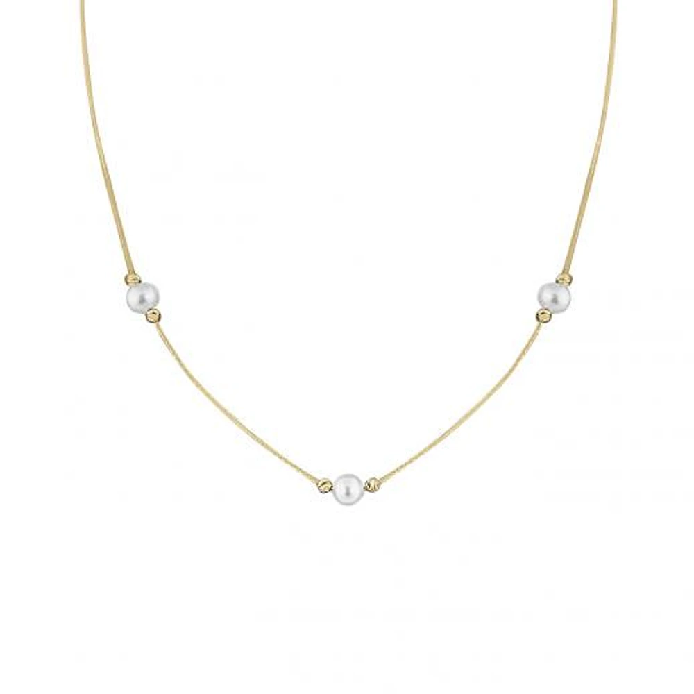10K Yellow Gold Adjustable Pearl Necklace